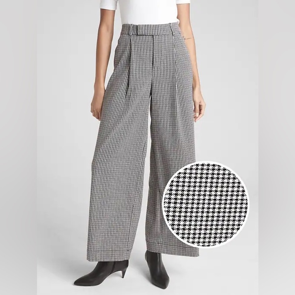 GAP high waist houndstooth plaid wide leg black white pants trousers sz.000